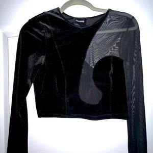 Long sleeve cropped top with mesh cut-outs